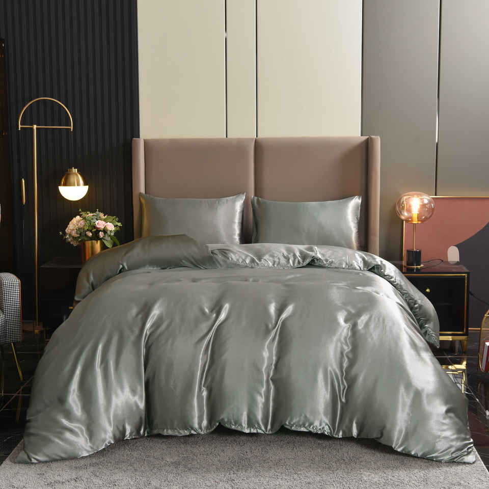 Silk Dekbedovertrek Set – Luxe Satijn –  Slaapcomfort – Grijs